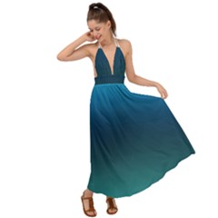 Blue Teal Green Gradient Ombre Colors Backless Maxi Beach Dress by SpinnyChairDesigns