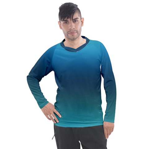 Blue Teal Green Gradient Ombre Colors Men s Pique Long Sleeve Tee by SpinnyChairDesigns