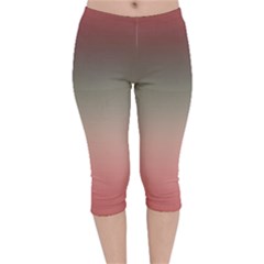 Tea Rose And Sage Gradient Ombre Colors Velvet Capri Leggings  by SpinnyChairDesigns