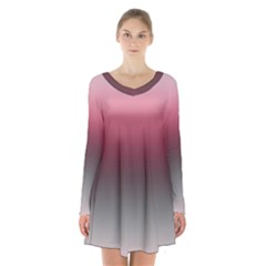 Blush Pink And Grey Gradient Ombre Color Long Sleeve Velvet V-neck Dress by SpinnyChairDesigns