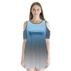 Sky Blue And Grey Color Gradient Ombre Shoulder Cutout Velvet One Piece by SpinnyChairDesigns
