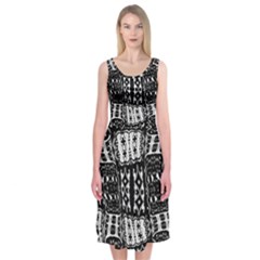 Abstract Black And White Stripes Checkered Pattern Midi Sleeveless Dress by SpinnyChairDesigns