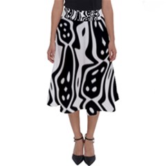 Black And White Abstract Stripe Pattern Perfect Length Midi Skirt by SpinnyChairDesigns