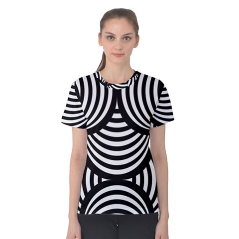 Abstract Black And White Shell Pattern Women s Cotton Tee by SpinnyChairDesigns