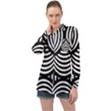 Abstract Black and White Shell Pattern Long Sleeve Satin Shirt View1