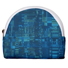 Blue Green Abstract Art Geometric Pattern Horseshoe Style Canvas Pouch by SpinnyChairDesigns