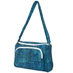 Blue Green Abstract Art Geometric Pattern Front Pocket Crossbody Bag