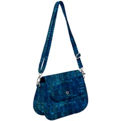 Blue Green Abstract Art Geometric Pattern Saddle Handbag by SpinnyChairDesigns