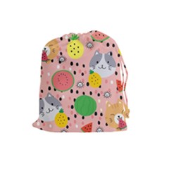 Cats And Fruits  Drawstring Pouch (large) by Sobalvarro