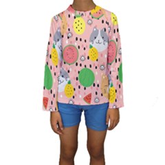 Cats And Fruits  Kids  Long Sleeve Swimwear by Sobalvarro