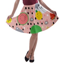 Cats And Fruits  A-line Skater Skirt by Sobalvarro