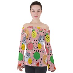 Cats And Fruits  Off Shoulder Long Sleeve Top by Sobalvarro