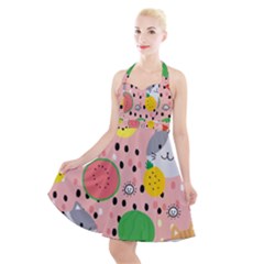 Cats And Fruits  Halter Party Swing Dress  by Sobalvarro