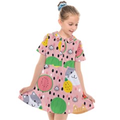 Cats And Fruits  Kids  Short Sleeve Shirt Dress by Sobalvarro