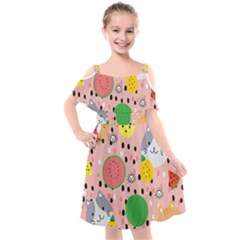 Cats And Fruits  Kids  Cut Out Shoulders Chiffon Dress by Sobalvarro
