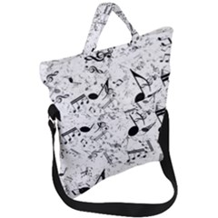 Black And White Music Notes Fold Over Handle Tote Bag