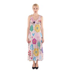 Tekstura-fon-tsvety-berries-flowers-pattern-seamless Sleeveless Maxi Dress by Sobalvarro