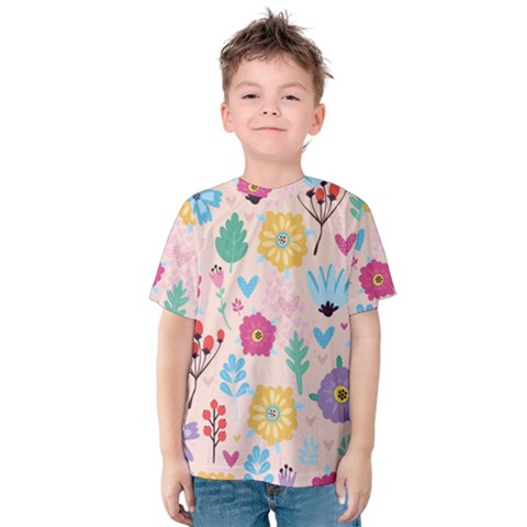 Tekstura-fon-tsvety-berries-flowers-pattern-seamless Kids  Cotton Tee by Sobalvarro