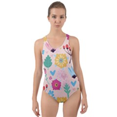 Tekstura-fon-tsvety-berries-flowers-pattern-seamless Cut-out Back One Piece Swimsuit by Sobalvarro
