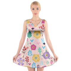 Tekstura-fon-tsvety-berries-flowers-pattern-seamless V-neck Sleeveless Dress by Sobalvarro