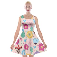 Tekstura-fon-tsvety-berries-flowers-pattern-seamless Velvet Skater Dress by Sobalvarro