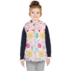 Tekstura-fon-tsvety-berries-flowers-pattern-seamless Kids  Hooded Puffer Vest by Sobalvarro