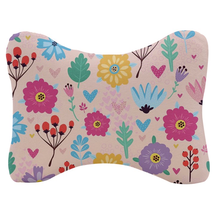 Tekstura-fon-tsvety-berries-flowers-pattern-seamless Velour Seat Head Rest Cushion