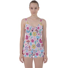 Tekstura-fon-tsvety-berries-flowers-pattern-seamless Tie Front Two Piece Tankini by Sobalvarro