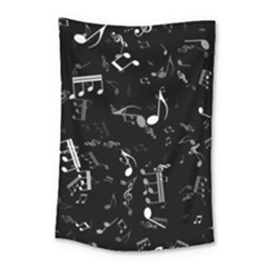 Black And White Music Notes Small Tapestry by SpinnyChairDesigns