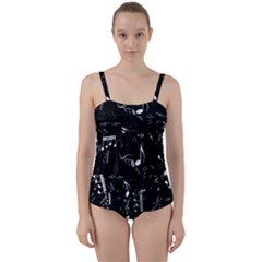 Black And White Music Notes Twist Front Tankini Set