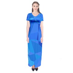 Electric Blue Geometric Pattern Short Sleeve Maxi Dress by SpinnyChairDesigns
