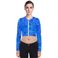 Electric Blue Geometric Pattern Long Sleeve Zip Up Bomber Jacket by SpinnyChairDesigns