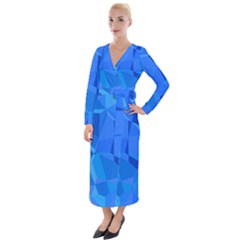 Electric Blue Geometric Pattern Velvet Maxi Wrap Dress by SpinnyChairDesigns