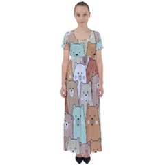 Colorful-baby-bear-cartoon-seamless-pattern High Waist Short Sleeve Maxi Dress by Sobalvarro