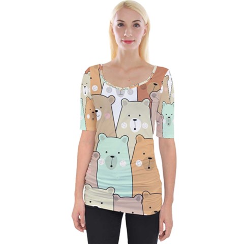 Colorful-baby-bear-cartoon-seamless-pattern Wide Neckline Tee by Sobalvarro