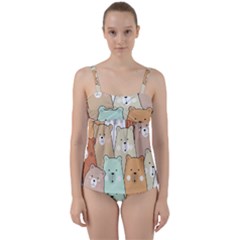 Colorful-baby-bear-cartoon-seamless-pattern Twist Front Tankini Set