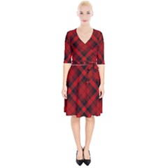 Red And Black Plaid Stripes Wrap Up Cocktail Dress by SpinnyChairDesigns