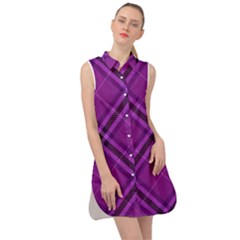 Purple And Black Plaid Sleeveless Shirt Dress by SpinnyChairDesigns