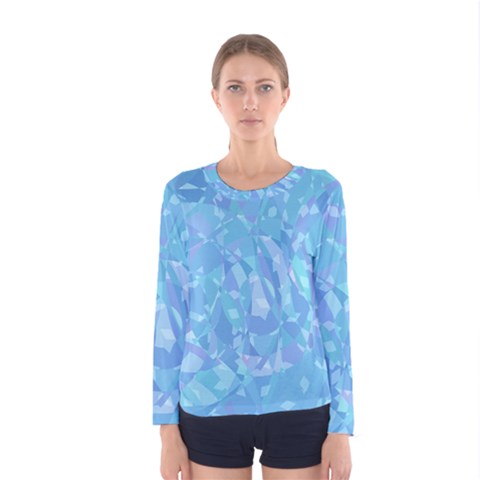 Light Blue Abstract Mosaic Art Color Women s Long Sleeve Tee by SpinnyChairDesigns