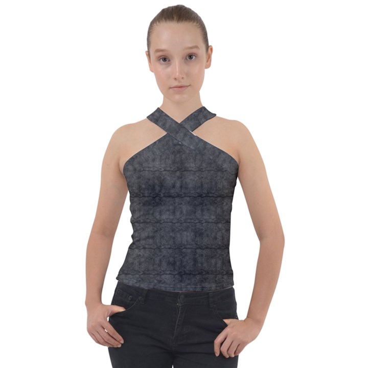 Matte Charcoal Black Color  Cross Neck Velour Top