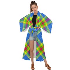 Clown Costume Plaid Striped Maxi Kimono by SpinnyChairDesigns