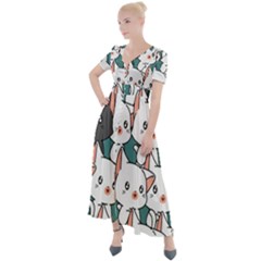 Seamless-cute-cat-pattern-vector Button Up Short Sleeve Maxi Dress by Sobalvarro