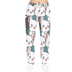 Seamless-cute-cat-pattern-vector Women Velvet Drawstring Pants by Sobalvarro