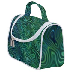 Emerald Green Blue Marbled Color Satchel Handbag by SpinnyChairDesigns