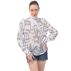 Cactus High Neck Long Sleeve Chiffon Top by Sobalvarro