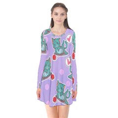 Playing Cats Long Sleeve V-neck Flare Dress by Sobalvarro