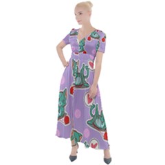 Playing Cats Button Up Short Sleeve Maxi Dress by Sobalvarro