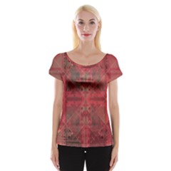 Indian Red Color Geometric Diamonds Cap Sleeve Top by SpinnyChairDesigns