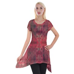 Indian Red Color Geometric Diamonds Short Sleeve Side Drop Tunic by SpinnyChairDesigns