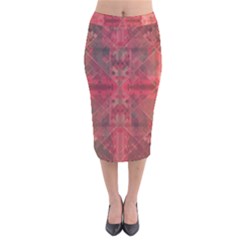 Indian Red Color Geometric Diamonds Velvet Midi Pencil Skirt by SpinnyChairDesigns